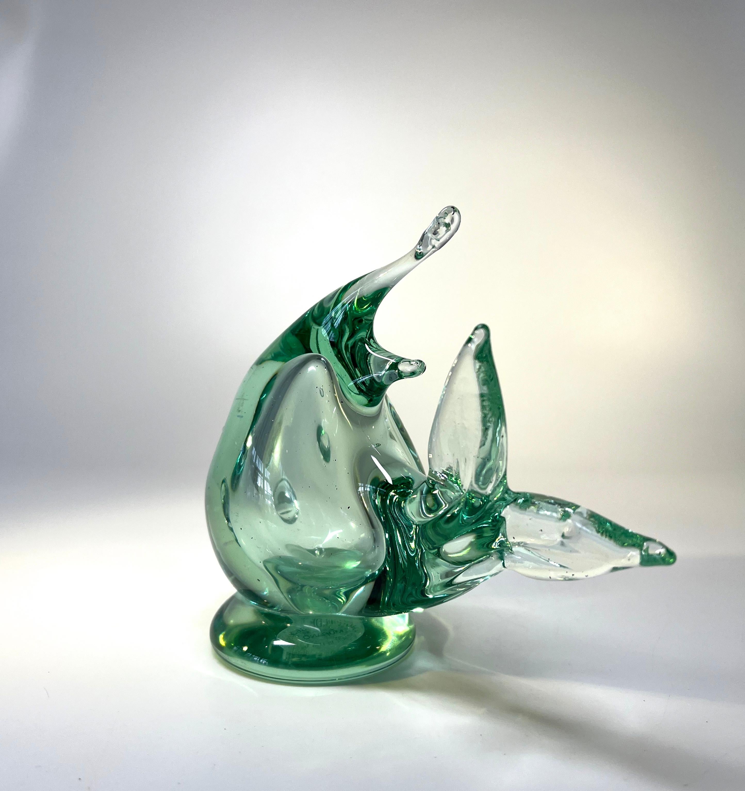 Mid-Century Modern Ocean Green Murano Glass Angel Fish By Archimede Seguso, Italy 1970's For Sale