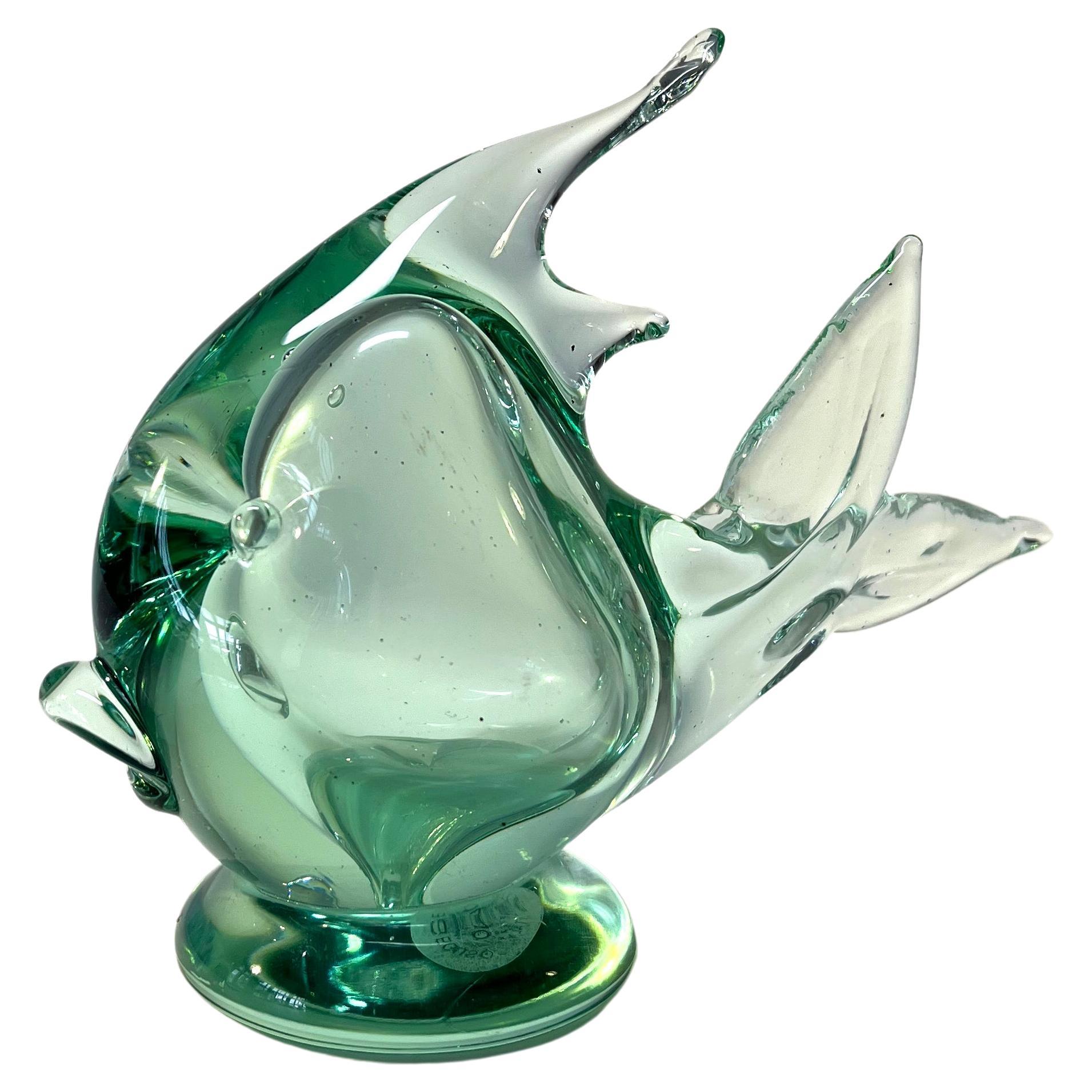 Ocean Green Murano Glass Angel Fish By Archimede Seguso, Italy 1970's For Sale