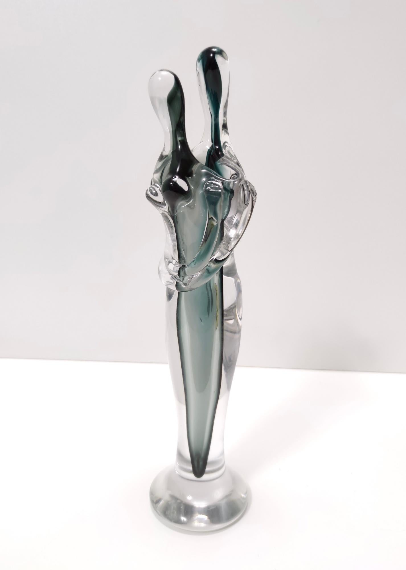 Ocean Green Murano Glass Decorative Item of Two Lovers Ascribable to Seguso In Excellent Condition In Bresso, Lombardy