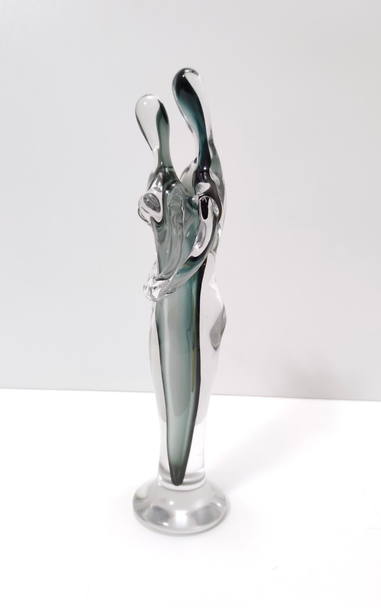 Mid-20th Century Ocean Green Murano Glass Decorative Item of Two Lovers Ascribable to Seguso