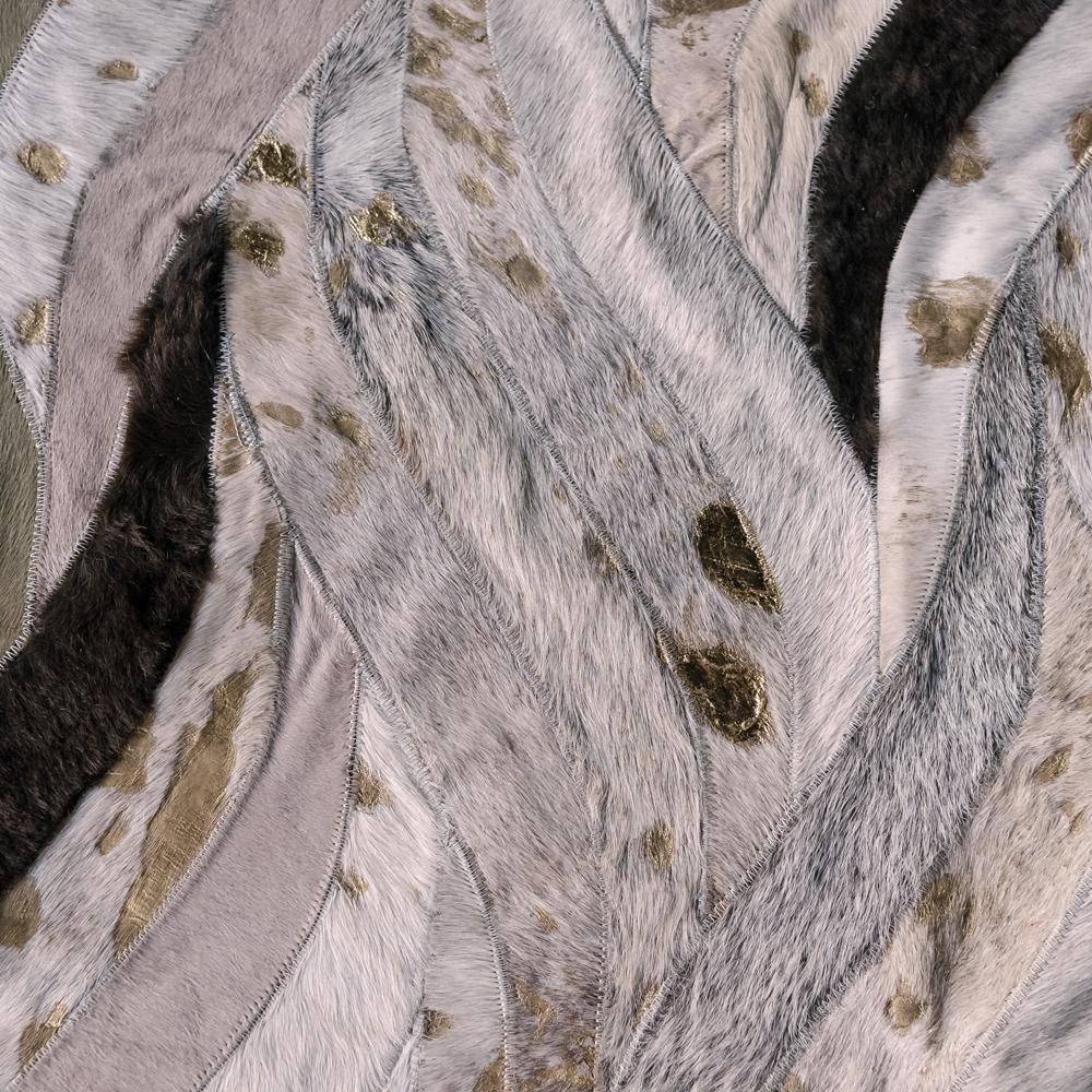 Machine-Made Ocean Inspired Customizable Cowhide Olive Onda Area Rug Large For Sale