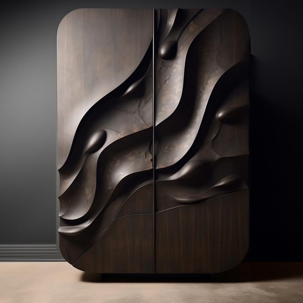 Blackened Ocean Oak Sculptural cabinets For Sale