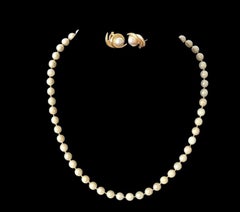 Ocean Pearl Cream Necklace & Bracelet with Earrings set in 14k Yellow Gold Swags