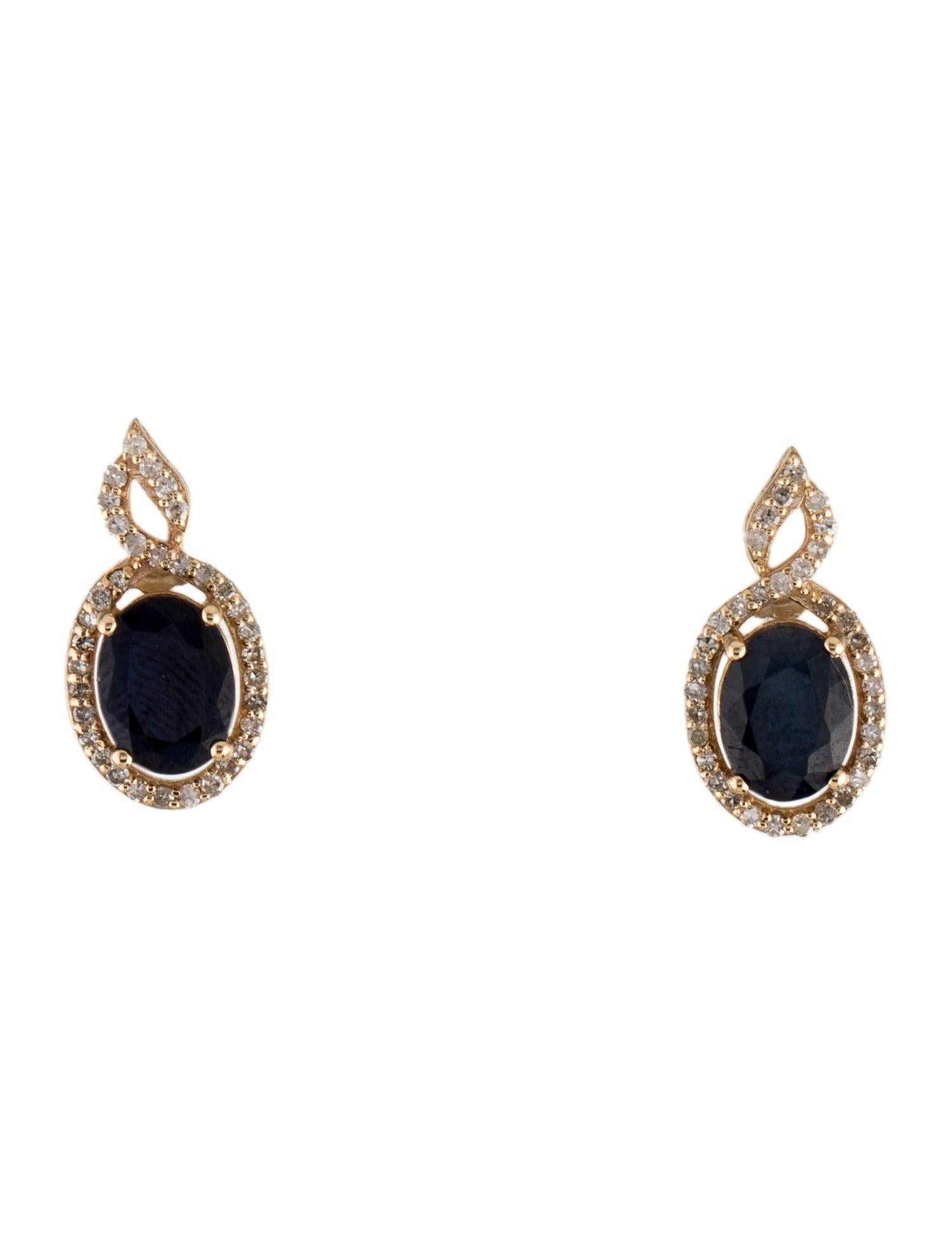 Boucles d'oreilles pendantes exquises en saphir 14 carats et diamants - Bijoux de luxe élégants Neuf - En vente à Holtsville, NY