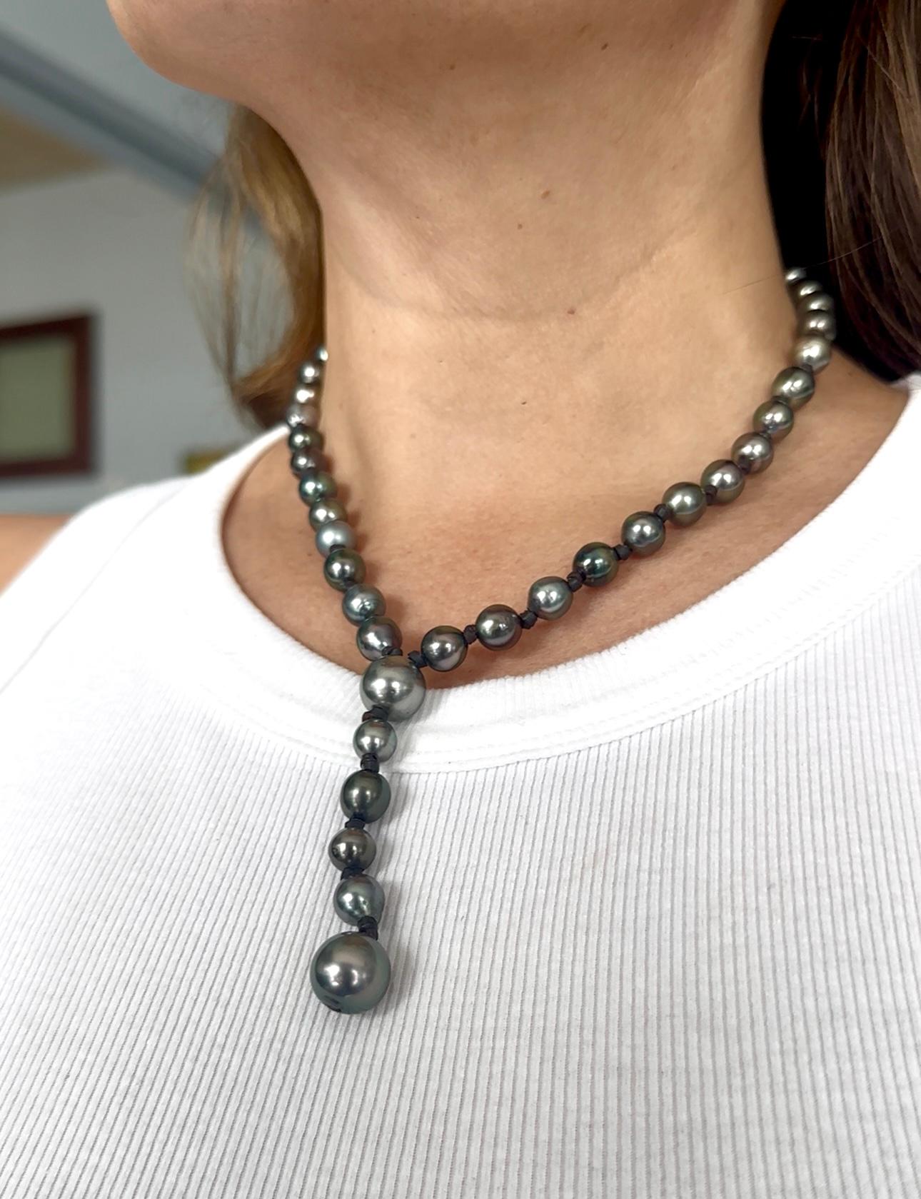 Round Cut Ocean Tahitian Pearl Strand Necklace For Sale
