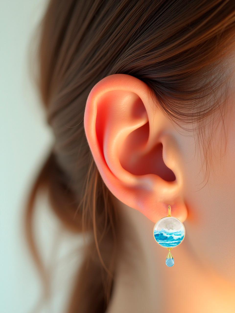 Nacre sur le thème de l'océan  Boucles d'oreilles avec Briolette de Topaze  Boucles d'oreilles en forme d'onde de mer peinte  Pendants d'oreilles nacre et topaze 

Ces boucles d'oreilles délicates sont synonymes d'élégance côtière. Le véritable