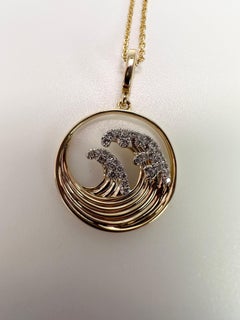 Ocean waves diamond pendant necklace 14KT gold