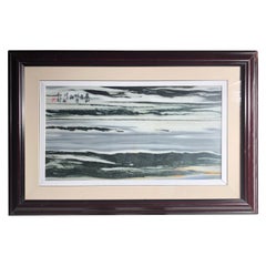 Chinese Natural Stone "Painting" Ocean Waves And Mountains