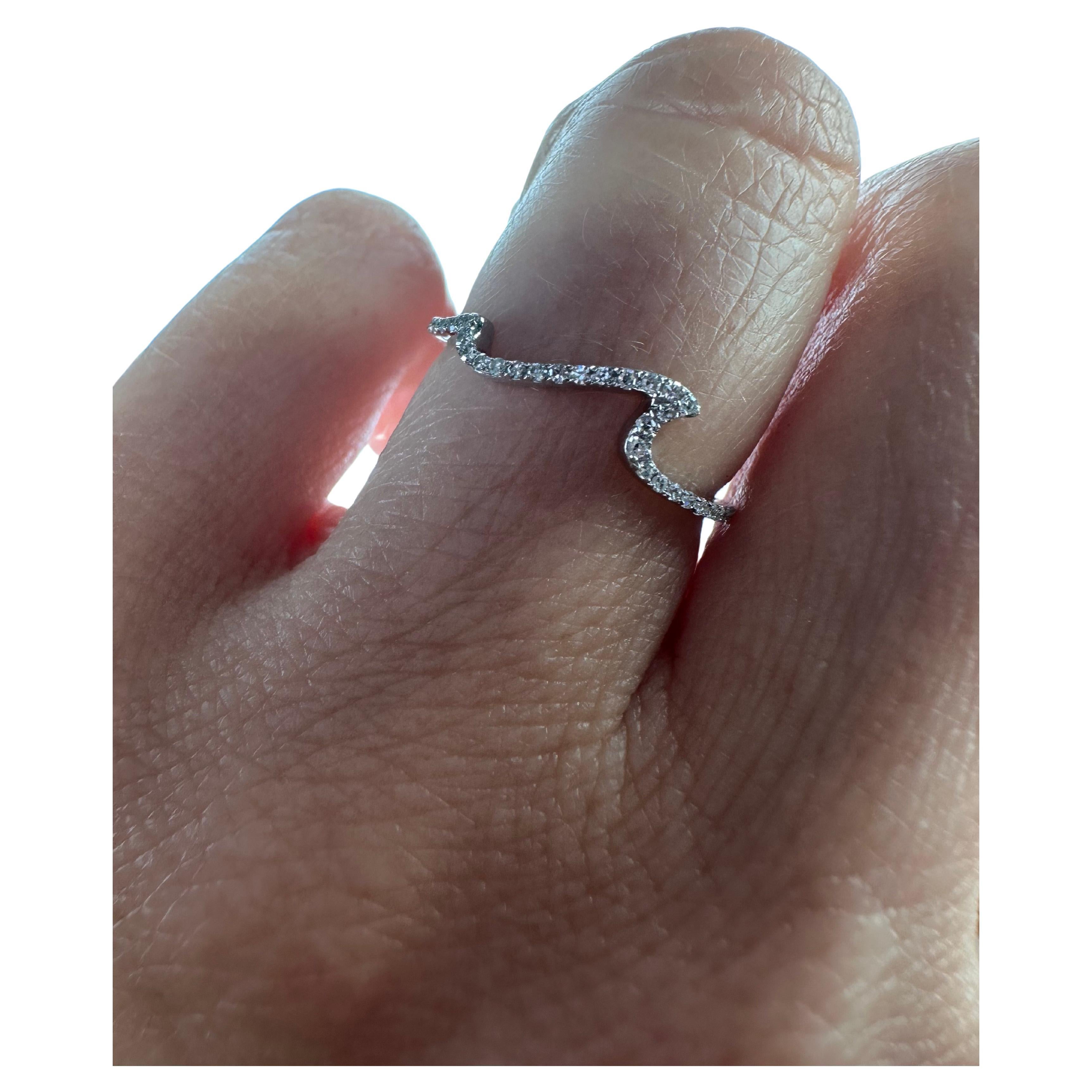 Ocean waves ring 14KT white gold diamond ring surfing fishing sea ring For Sale