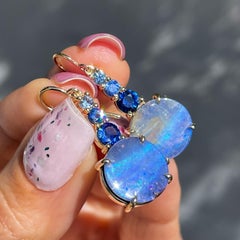 Oceana Australian Opal Earrings with Sapphires in 14k Gold by NIXIN Jewelry