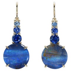 Oceana Australian Opal Earrings with Sapphires in 14k Gold by NIXIN Jewelry
