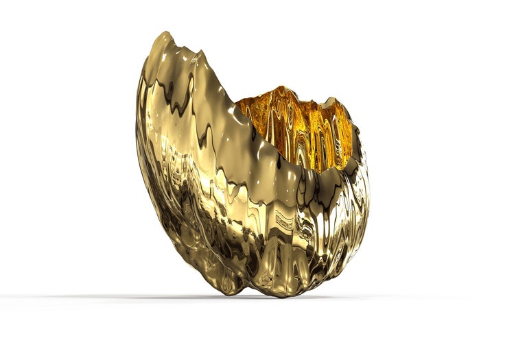 Cast Oceana Bowl Gold Resin Sculpture For Sale