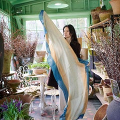 Oceana Soft Linen Silk Blue Beige Classic Artisanal Handloom Scarf