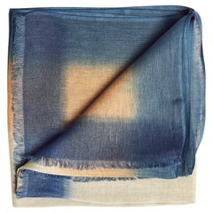 Oceana Suave Bufanda de Telar Artesanal de Seda de Lino Azul Beige Clásico