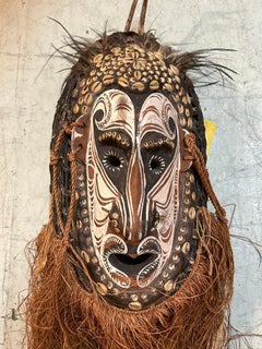 Oceanian Bamboo Mask with Long Hair from New Guinea