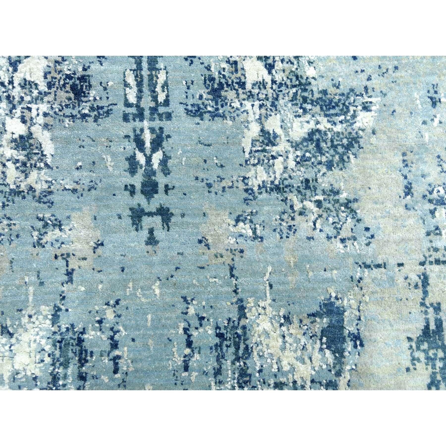 Handgeknüpfter quadratischer orientalischer Teppich aus reiner Seide und Wolle in ozeanischem Blau mit abstraktem Design im Angebot 2