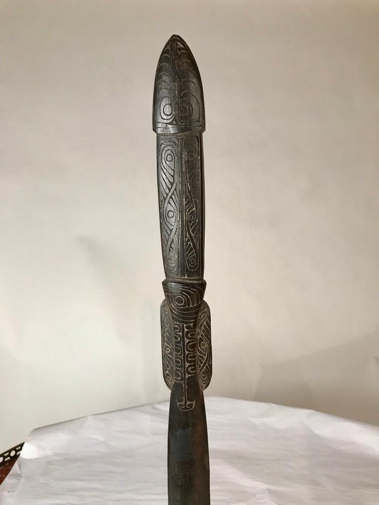 Indonesian Oceanic Carved Hardwood Lime Spatula, Papua New Guinea For Sale