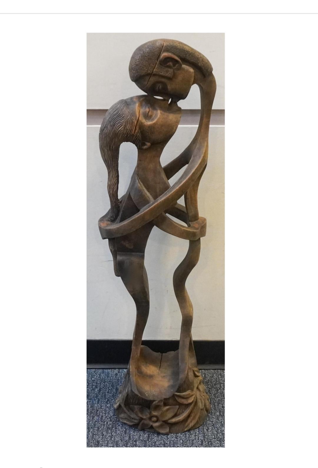 Mid-Century Modern Oceanic Carved Wood Figure Of Two Lovers For Sale