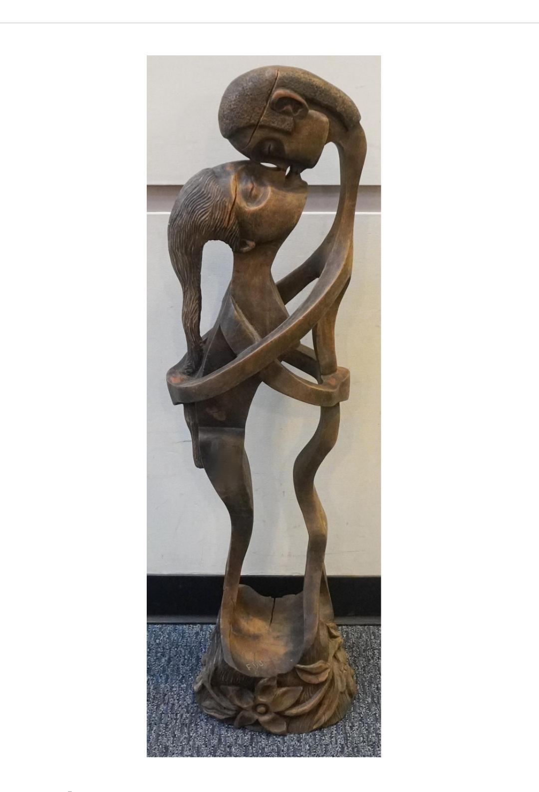 Mid-Century moderno Figura in legno intagliato oceanico di due amanti in vendita