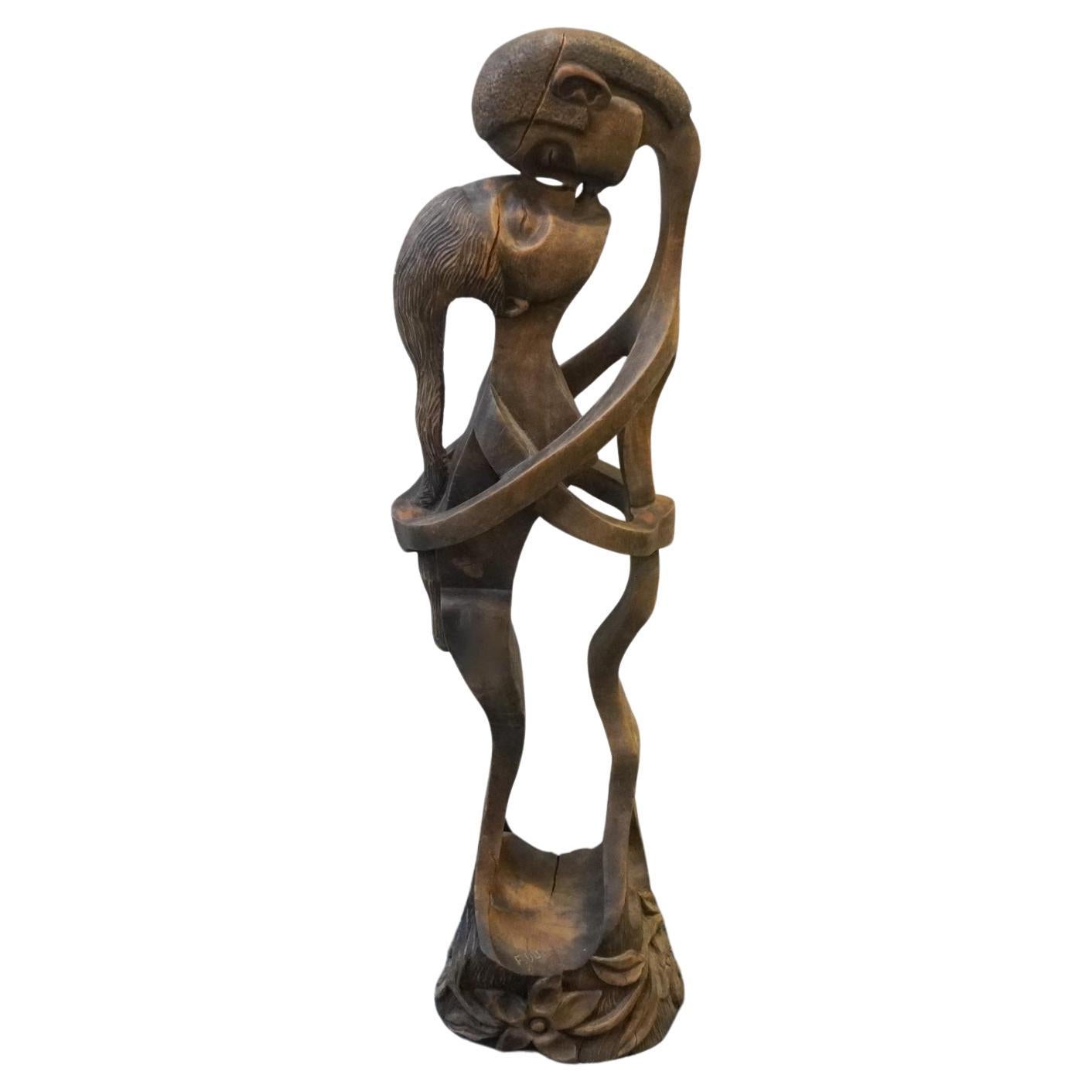 Oceanic Carved Wood Figure Of Two Lovers For Sale