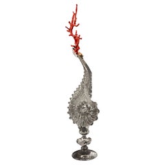Oceanic Elegance: Hand-Blown Glass Nautilus with Genuine Coral and Shell Accents