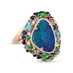 Oceanic Ring in Rose Gold with Blue Opal and White Diamond