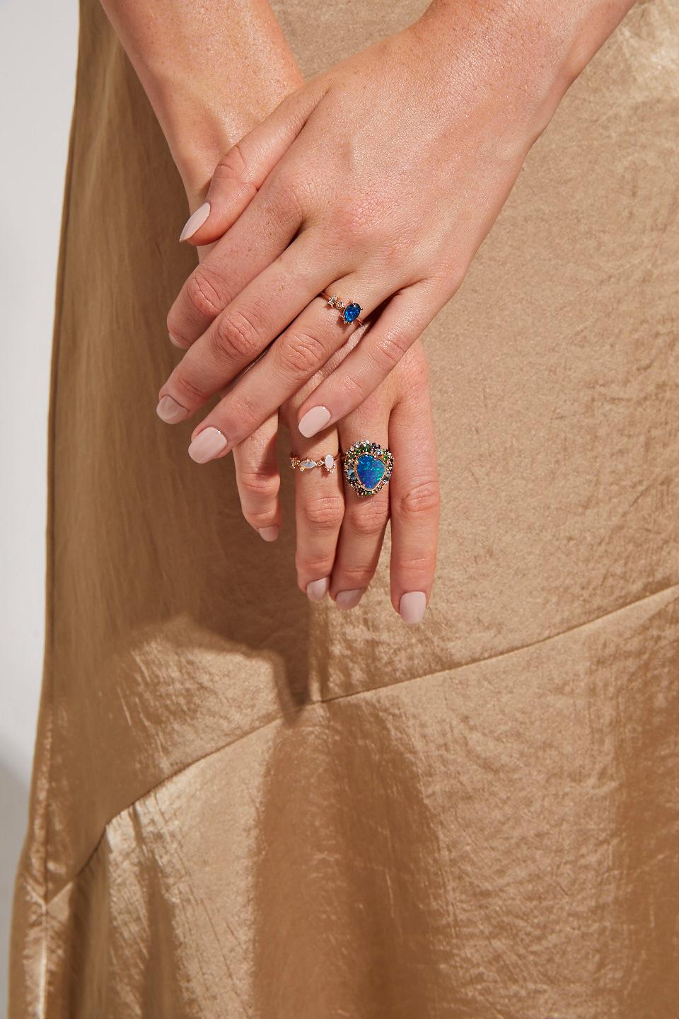 blue opal rose gold ring