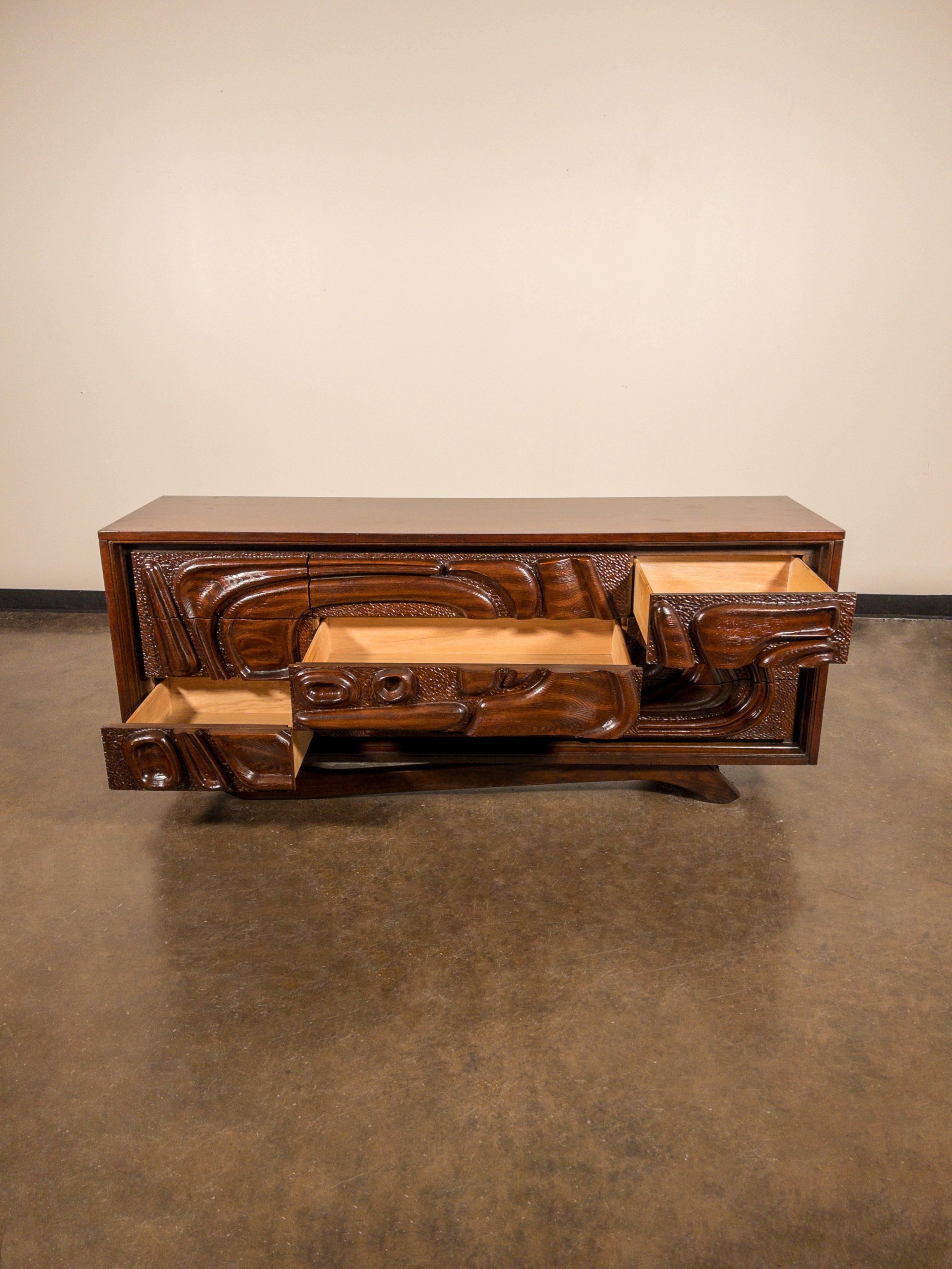 'Oceanic' Sculpted Walnut Dresser by Pulaski Furniture Corporation, circa 1969 4