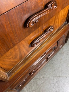 Oceanic Sculpted Walnut Highboy Dresser by Pulaski Furniture Co., Brutalist