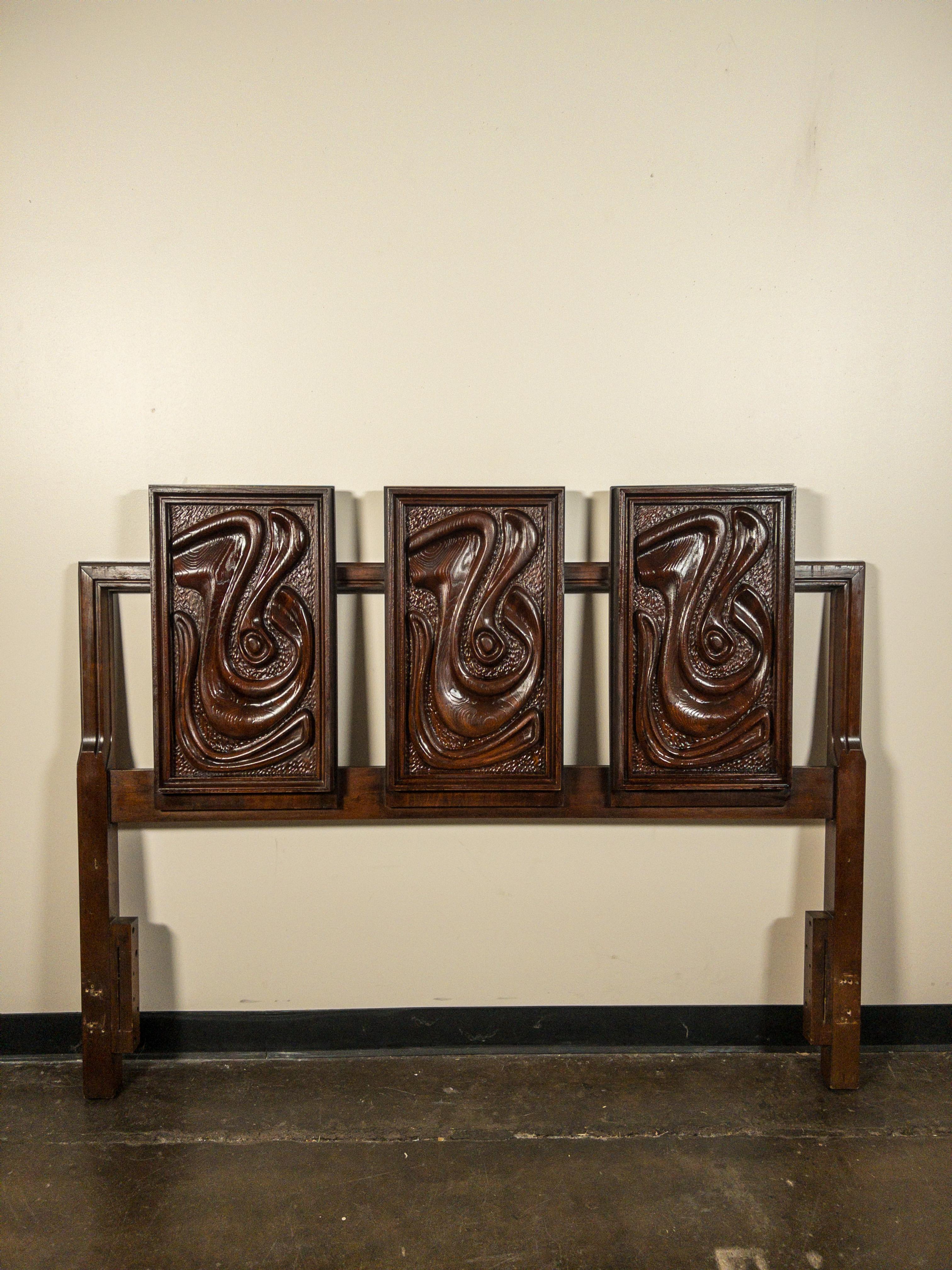 Oceanic Sculpted Walnut Highboy Dresser by Pulaski Furniture Co., circa 1969 7