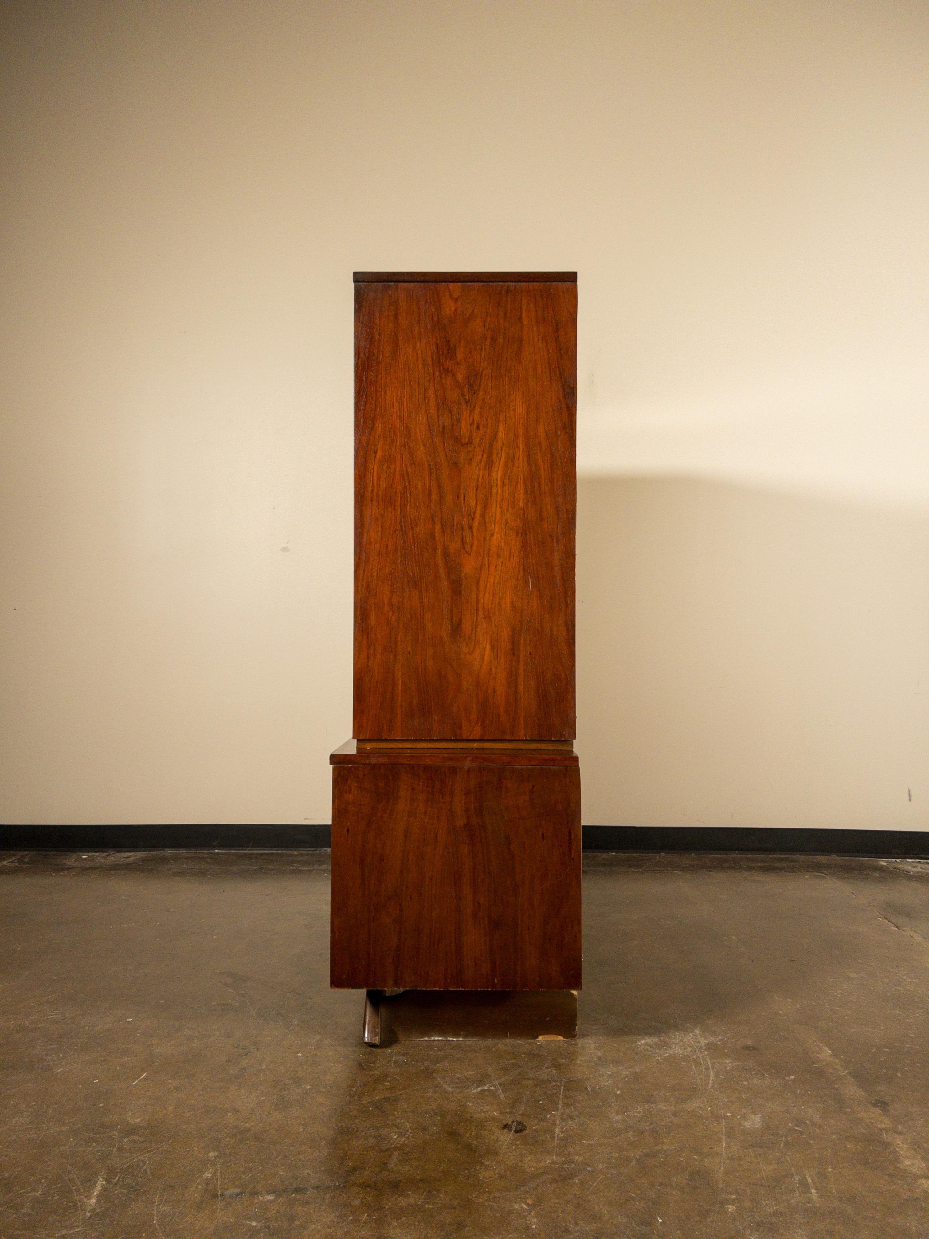 Lacquered Oceanic Sculpted Walnut Highboy Dresser by Pulaski Furniture Co., circa 1969