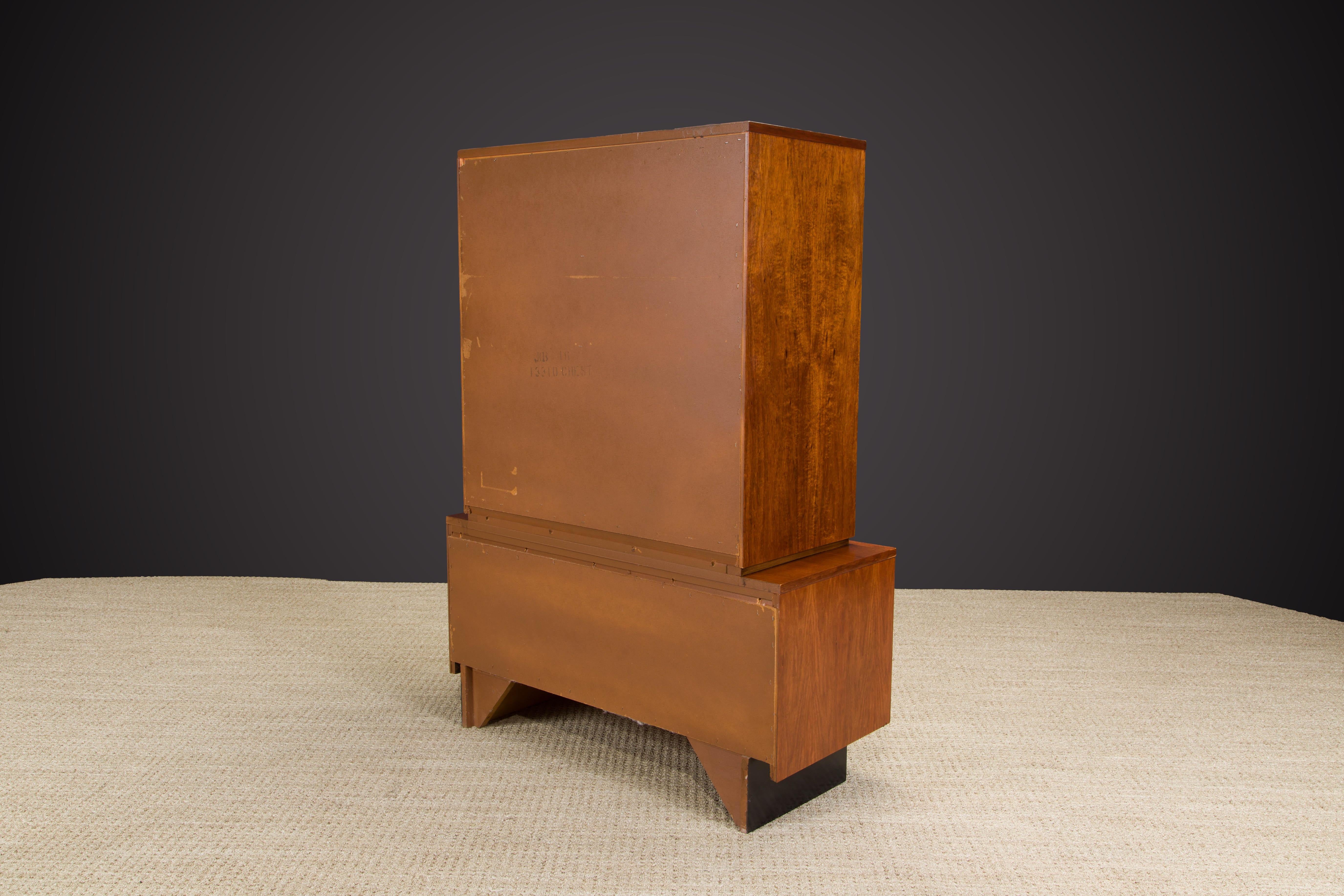 Formica Oceanic Sculpted Walnut Highboy Dresser by Pulaski Furniture Co., circa 1969 For Sale