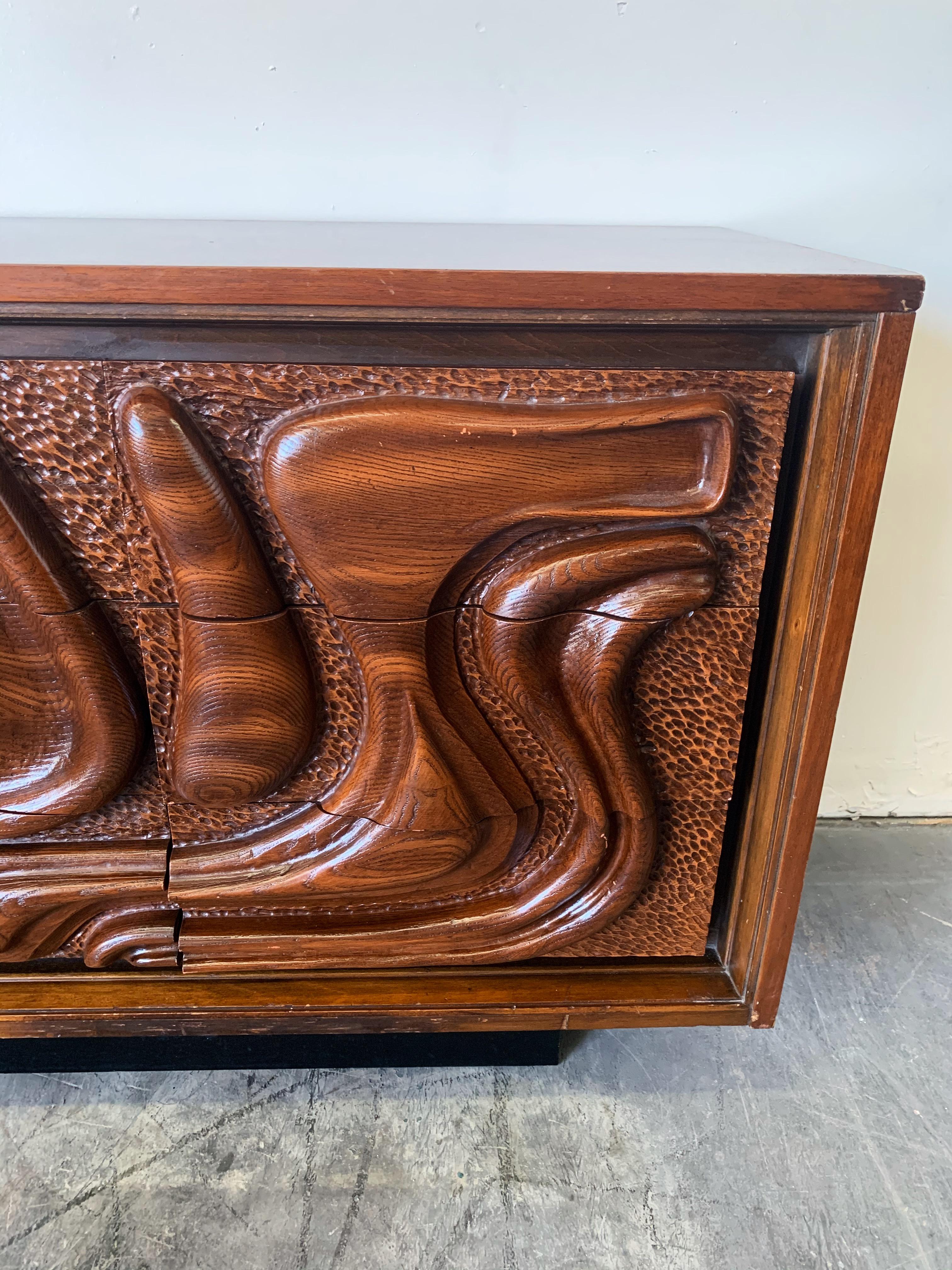 Oceanic Sculpted Walnut Six-Piece Bedroom Set by Pulaski Furniture Co circa 1969 3