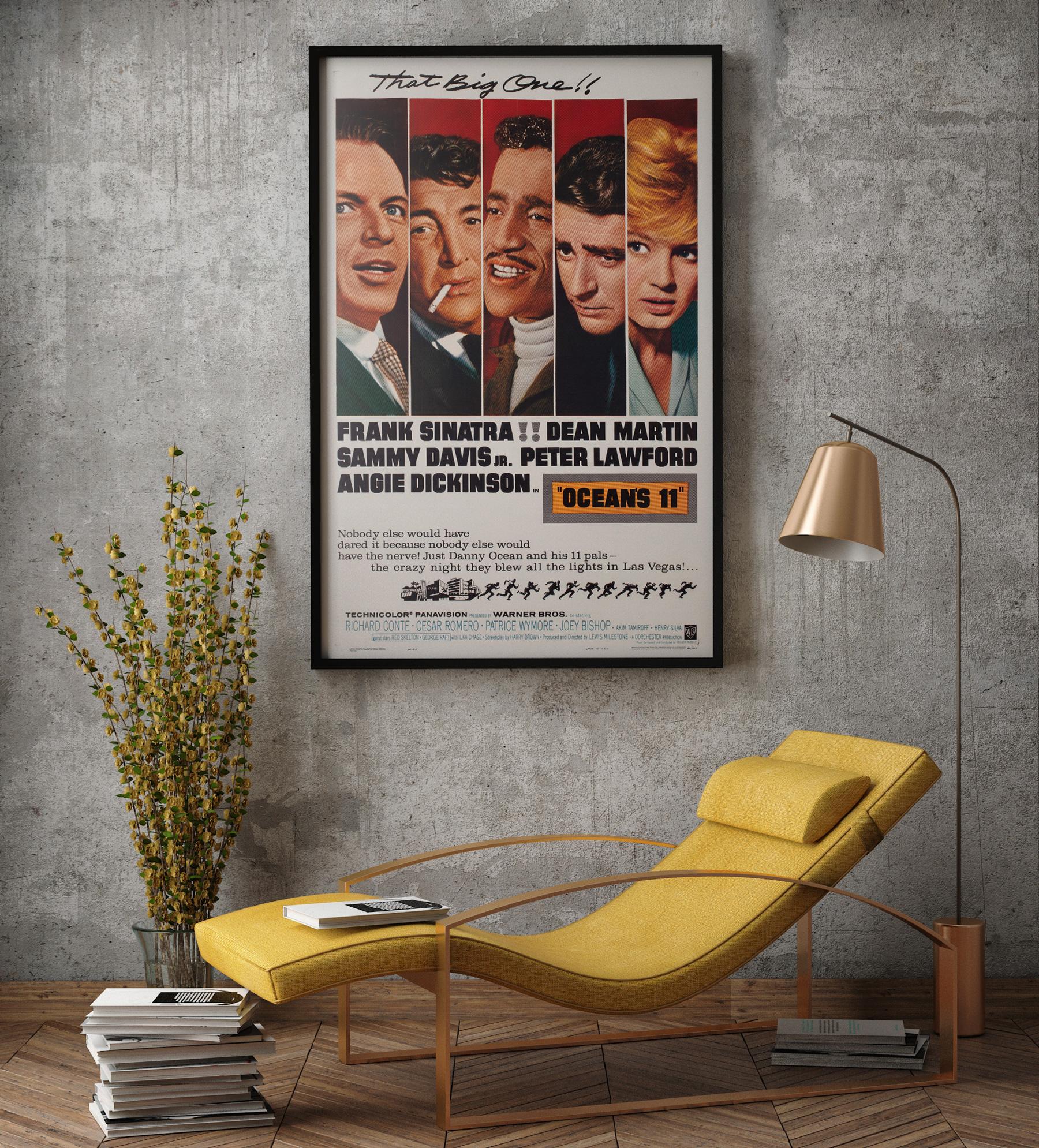Stunning image of the Rat Pack features on the very cool Ocean's 11 US 1 Sheet film poster. 

This poster is one of the most sought-after titles of the genre and it is in fantastic linen-backed condition making it a very solid investment