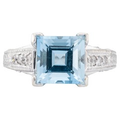 Ocean's Blue 3.64ctw Step Cut Aquamarine & Diamond Ring in 14 Karat White Gold