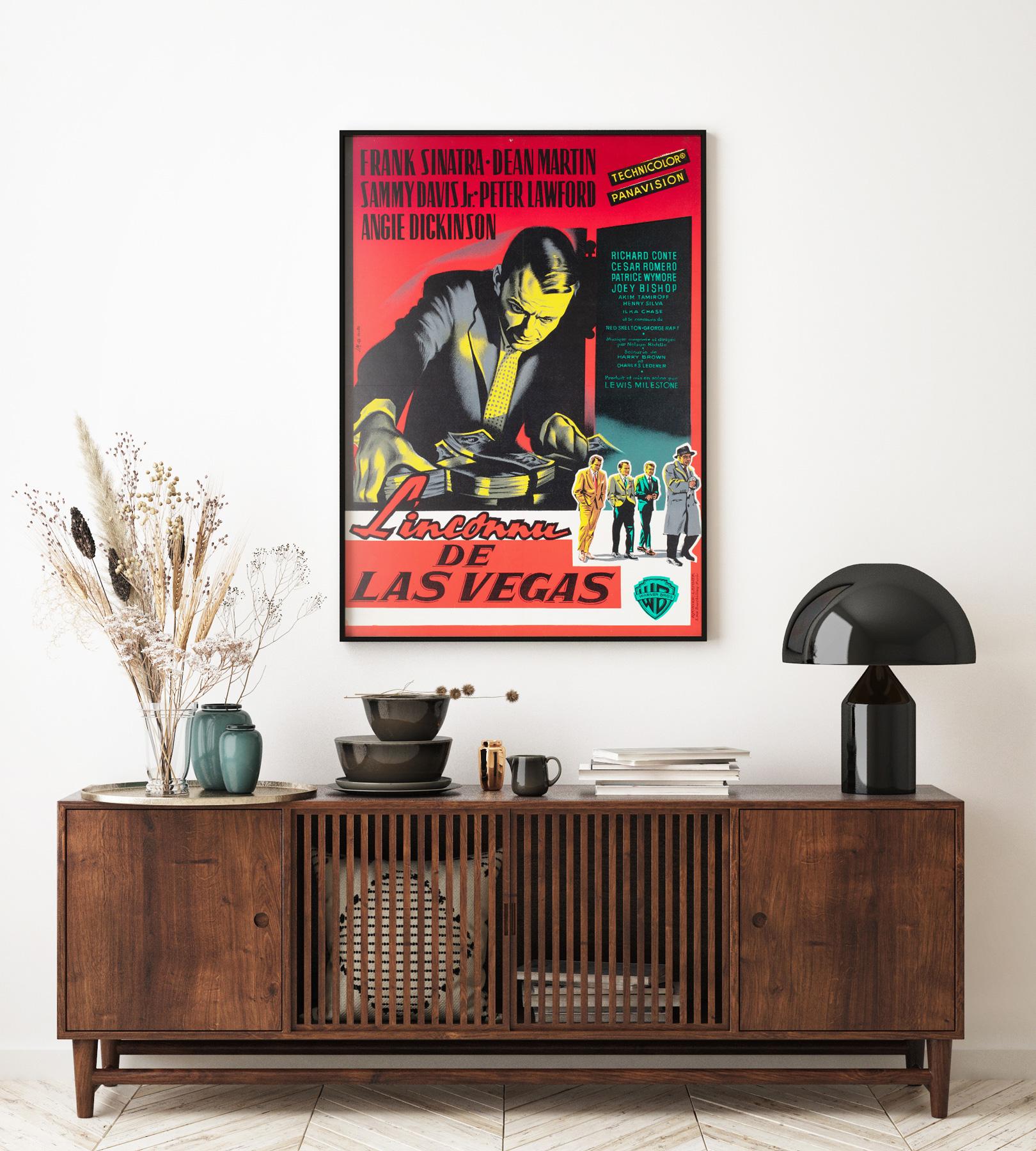 Grande poster del primo anno di uscita del film francese Moyenne per il classico del Rat Pack Ocean's 11 (L'inconnu de las Vegas). Un poster molto raro in condizioni fantastiche con un grande disegno di Jean Mascii.

Jean Mascii (1926-2003), artista
