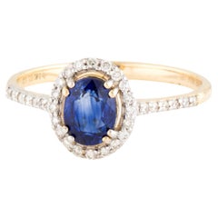 14K Sapphire 
Diamond Cocktail Ring - Size 7 - Luxurious Statement Jewelry