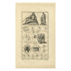 Oceanus, Saturn, Prometheus and Janus – Roman Mythology Engraving, c.1721 Antique Oceanus, Saturn, Prometheus and Janus – Roman Mythology Engraving, c.1721