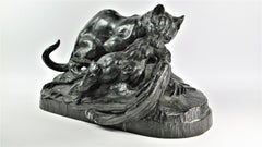 "Ocelot carrying off a Heron", Bronze by Antoine Louis Barye '1795-1875'