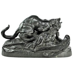 Antique "Ocelot carrying off a Heron", Bronze by Antoine Louis Barye '1795-1875'