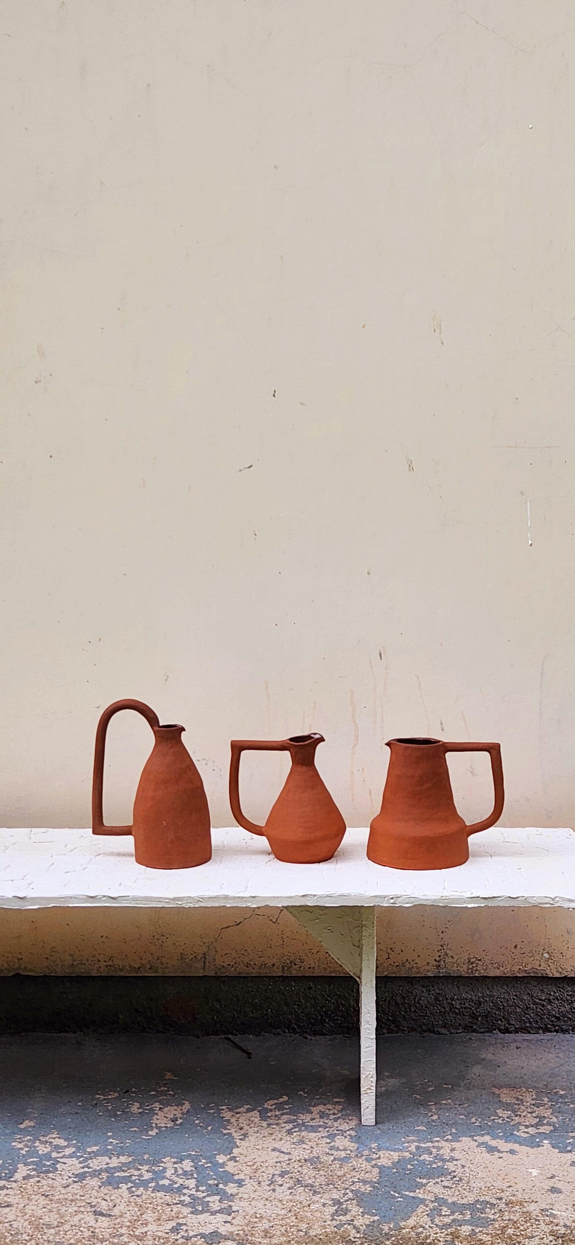 Fired Ocher Red Ceramic Jar Vase For Sale