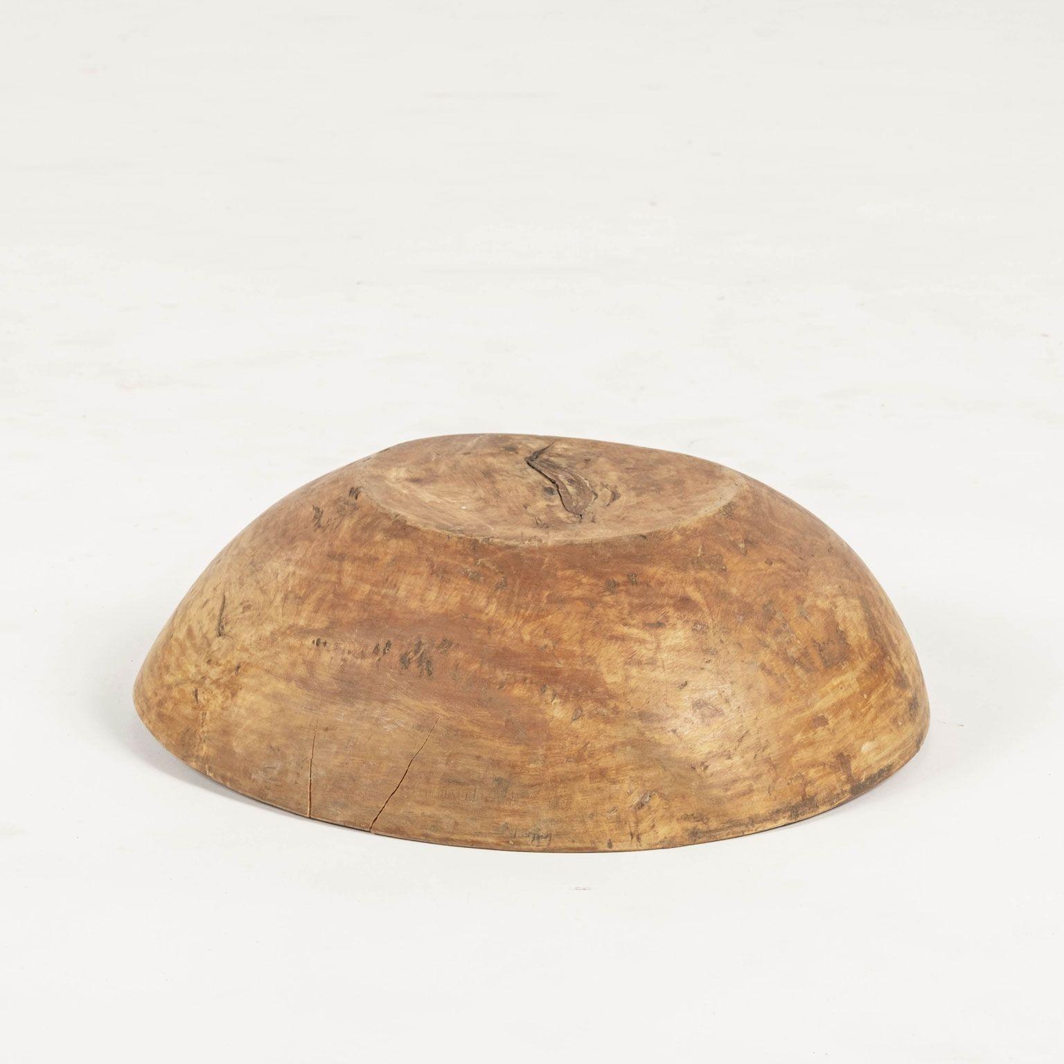 19th Century Ocher Color Rustic Swedish Wooden Dug Out Bowl For Sale