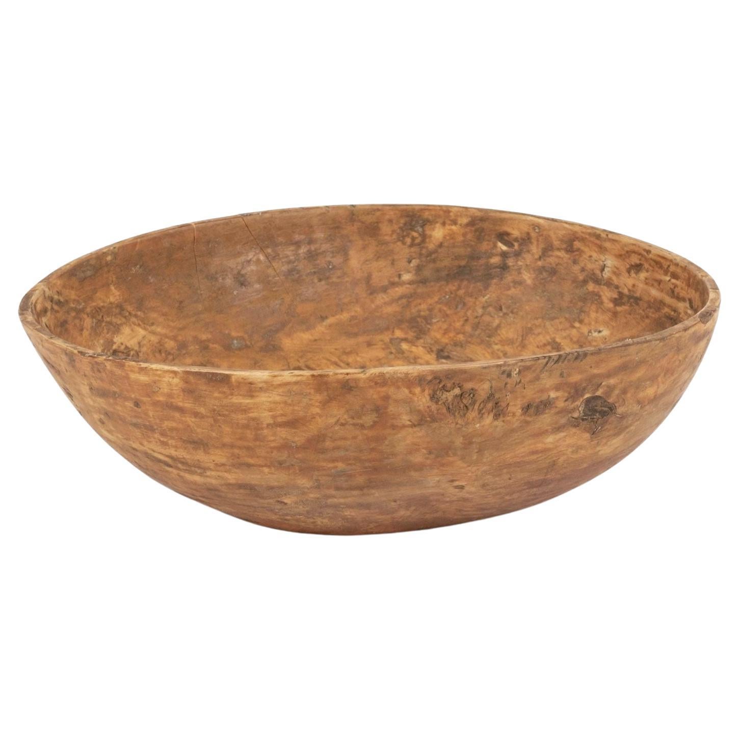 Ocher Color Rustic Swedish Wooden Dug Out Bowl For Sale