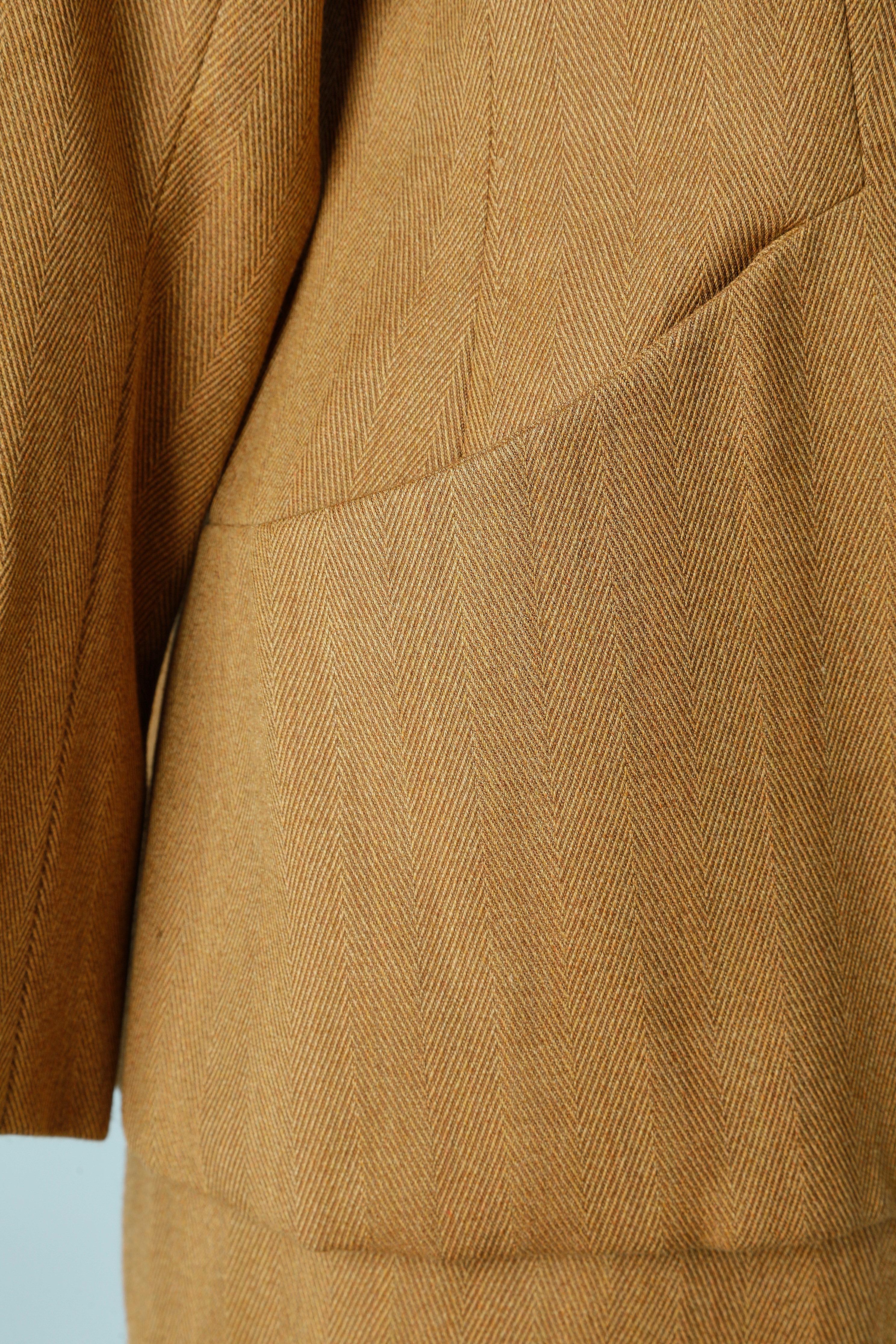 Brown Ocher wool chevron pattern skirt-suit Yves Saint Laurent Rive Gauche  For Sale
