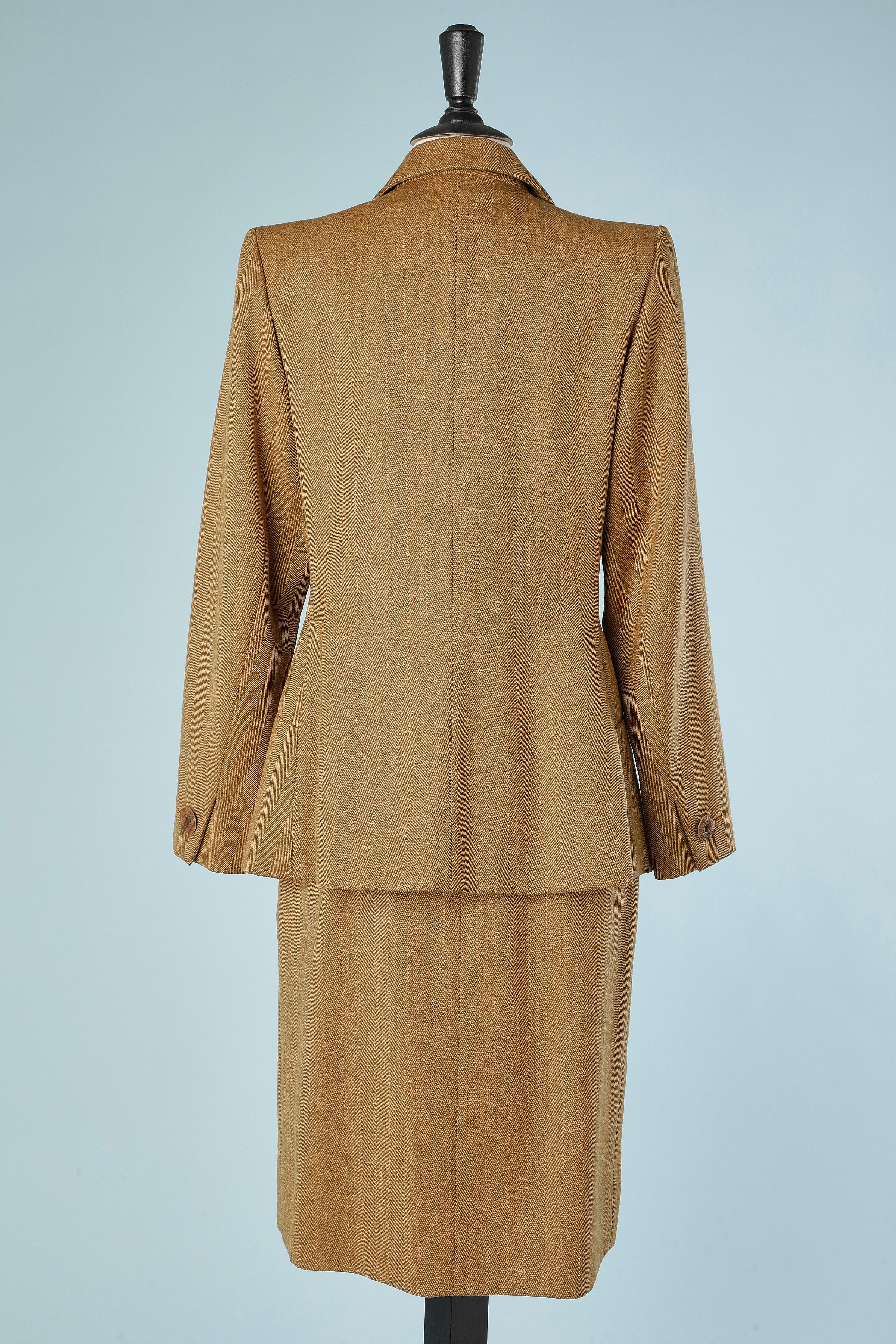 Women's Ocher wool chevron pattern skirt-suit Yves Saint Laurent Rive Gauche  For Sale