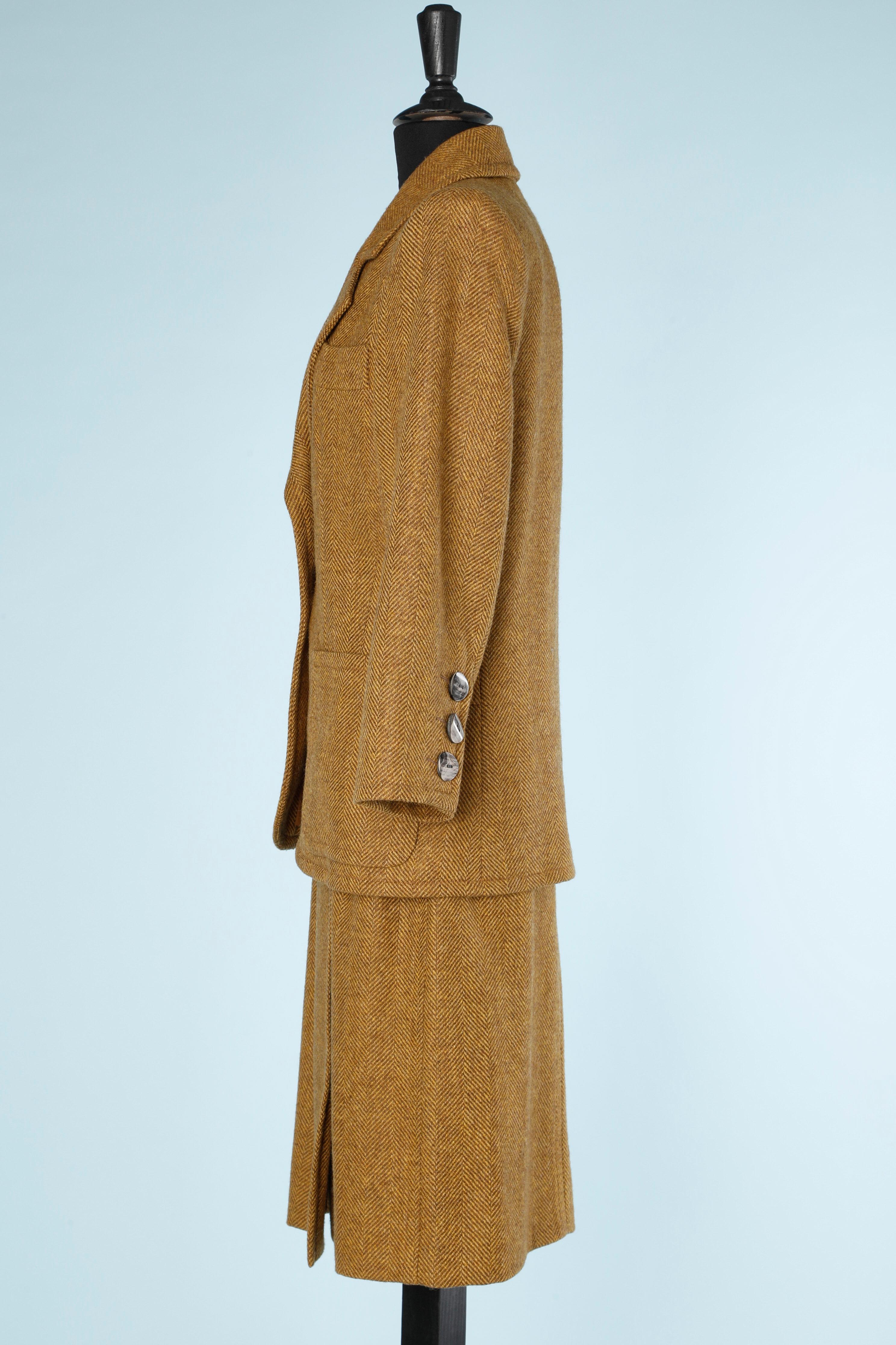 Ocher wool chevron skirt- suit Yves Saint Laurent Rive Gauche  For Sale 1