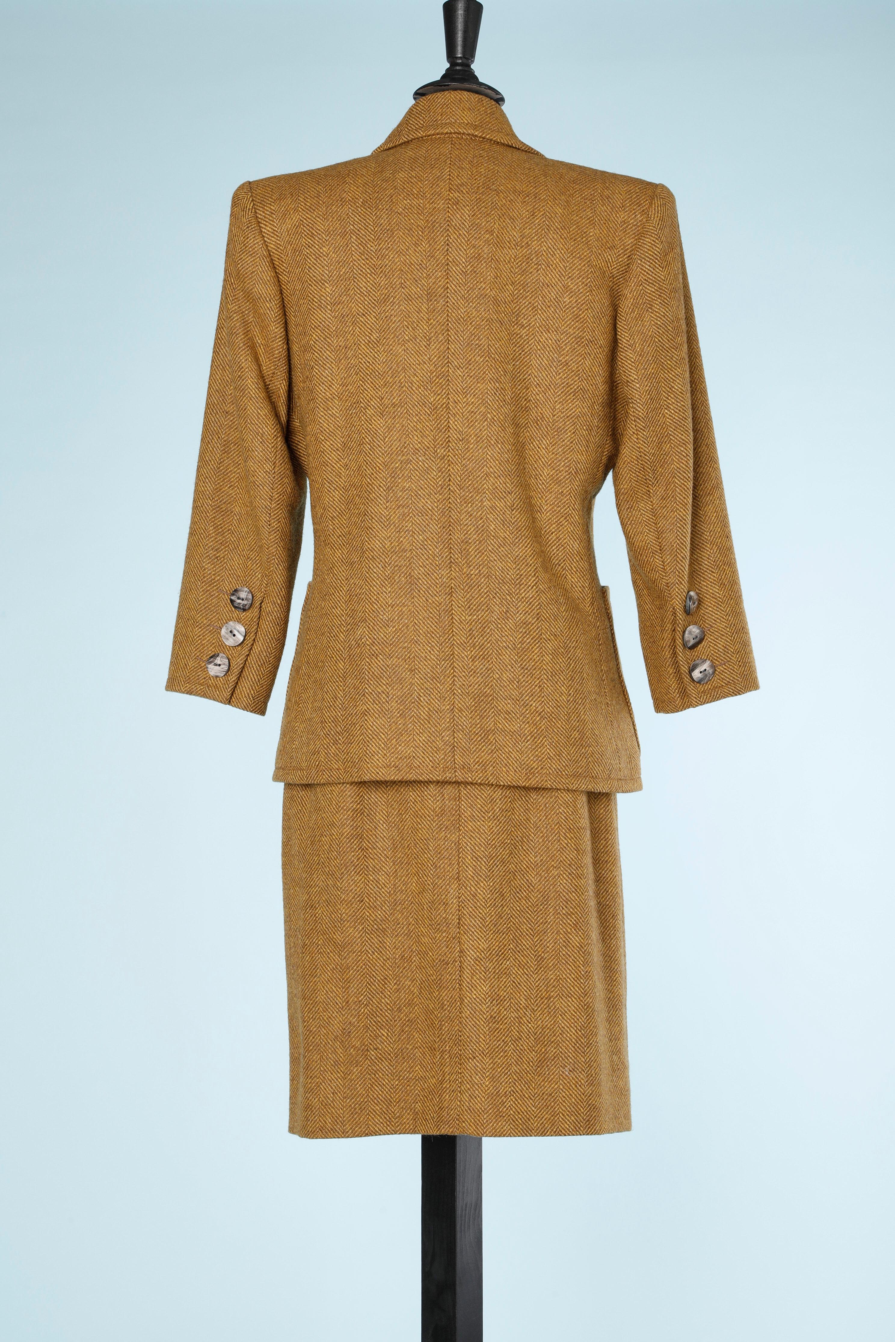 Ocher wool chevron skirt- suit Yves Saint Laurent Rive Gauche  For Sale 2
