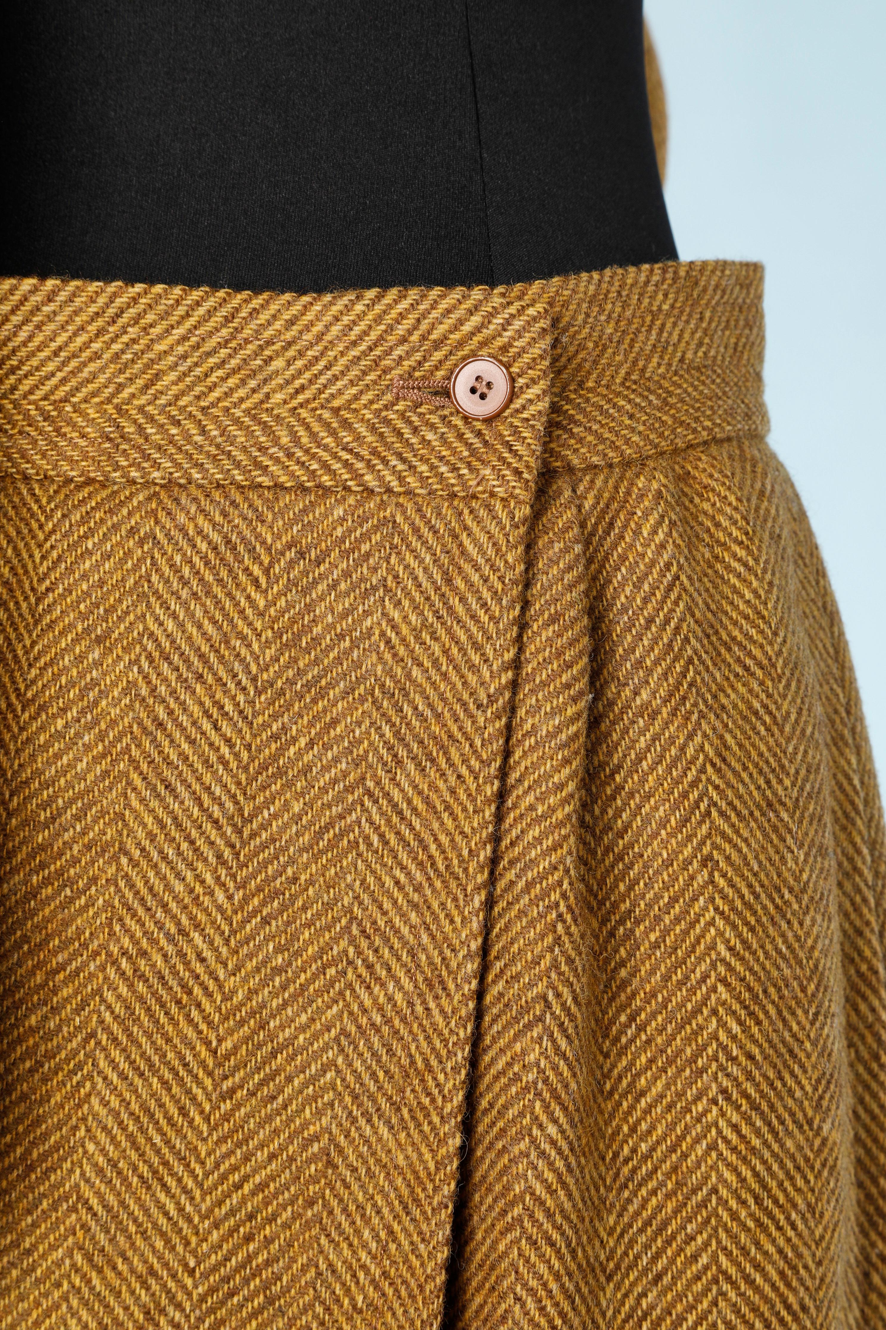 Ocher wool chevron skirt- suit Yves Saint Laurent Rive Gauche  For Sale 4