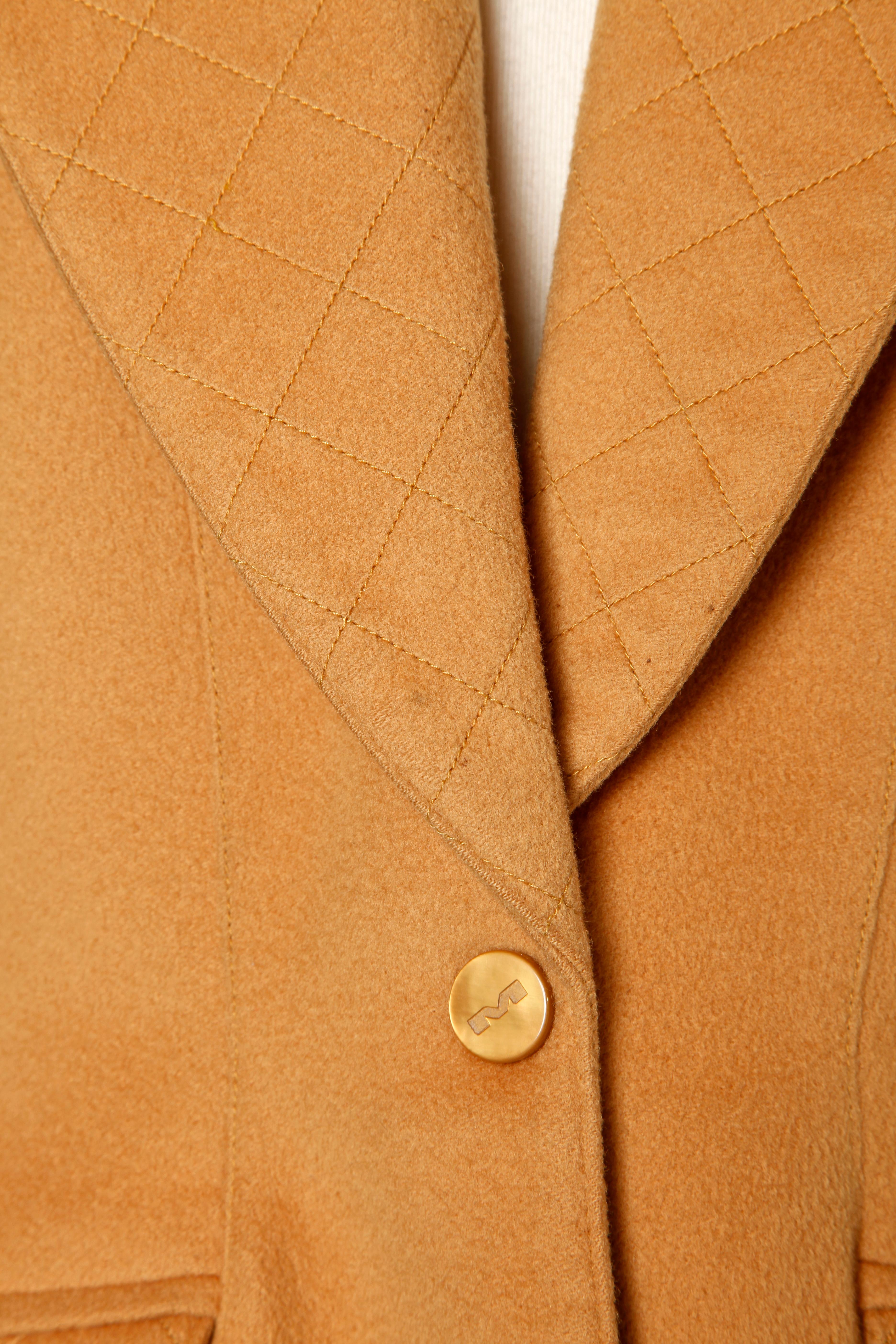 Ocher wool single breasted jacket with topstitched collar and lapels