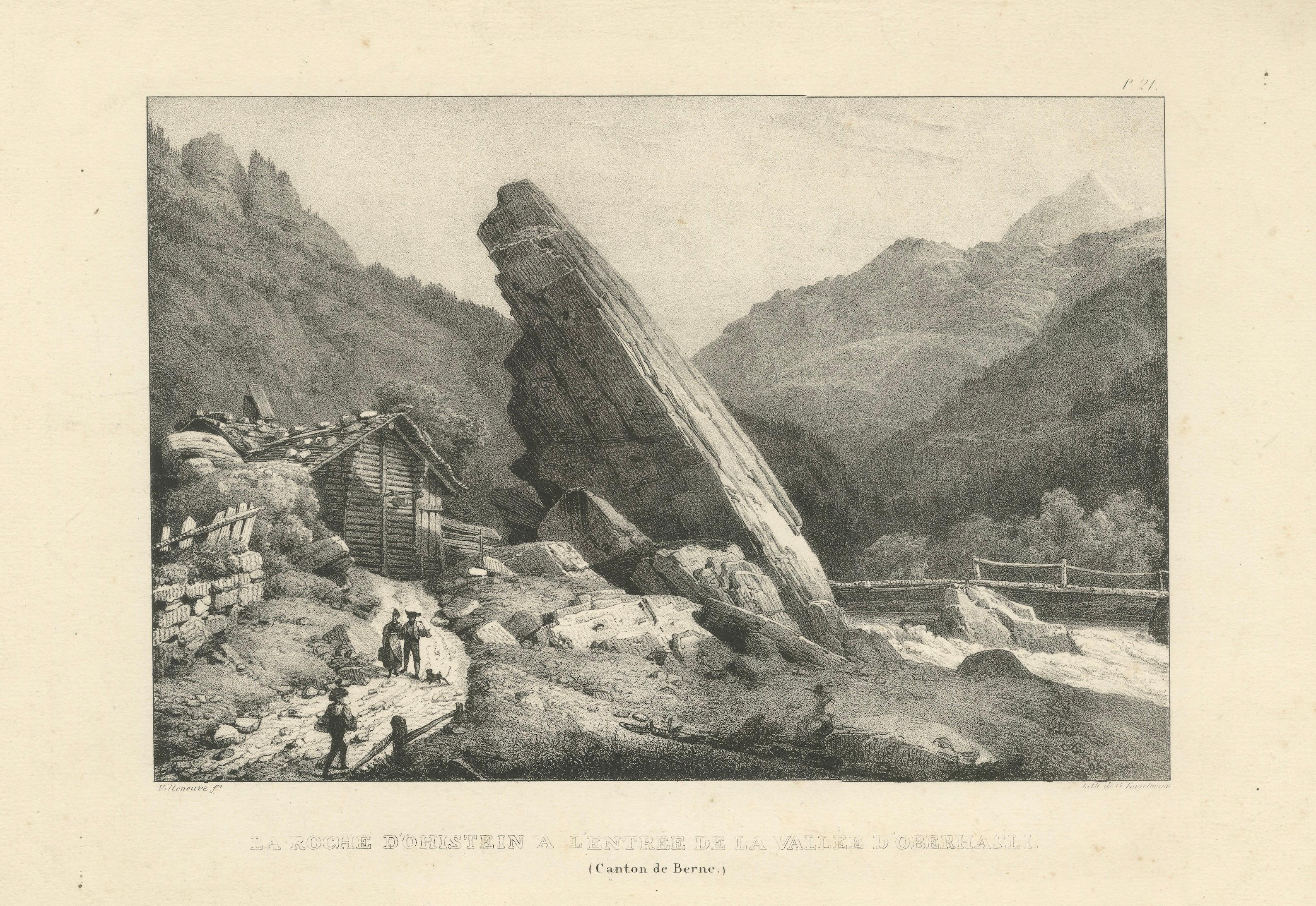 Ochistein Rock at Oberhasli Valley Entrance, Bern Alps Lithograph, c.1825